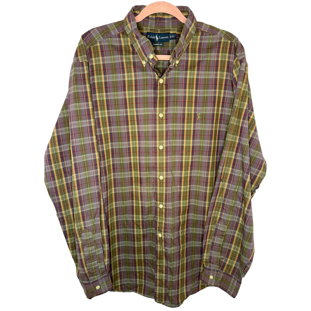 Ralph Lauren Button Down Mns XL Purple Green Plaid Classic Fit Long Sleeve Shirt